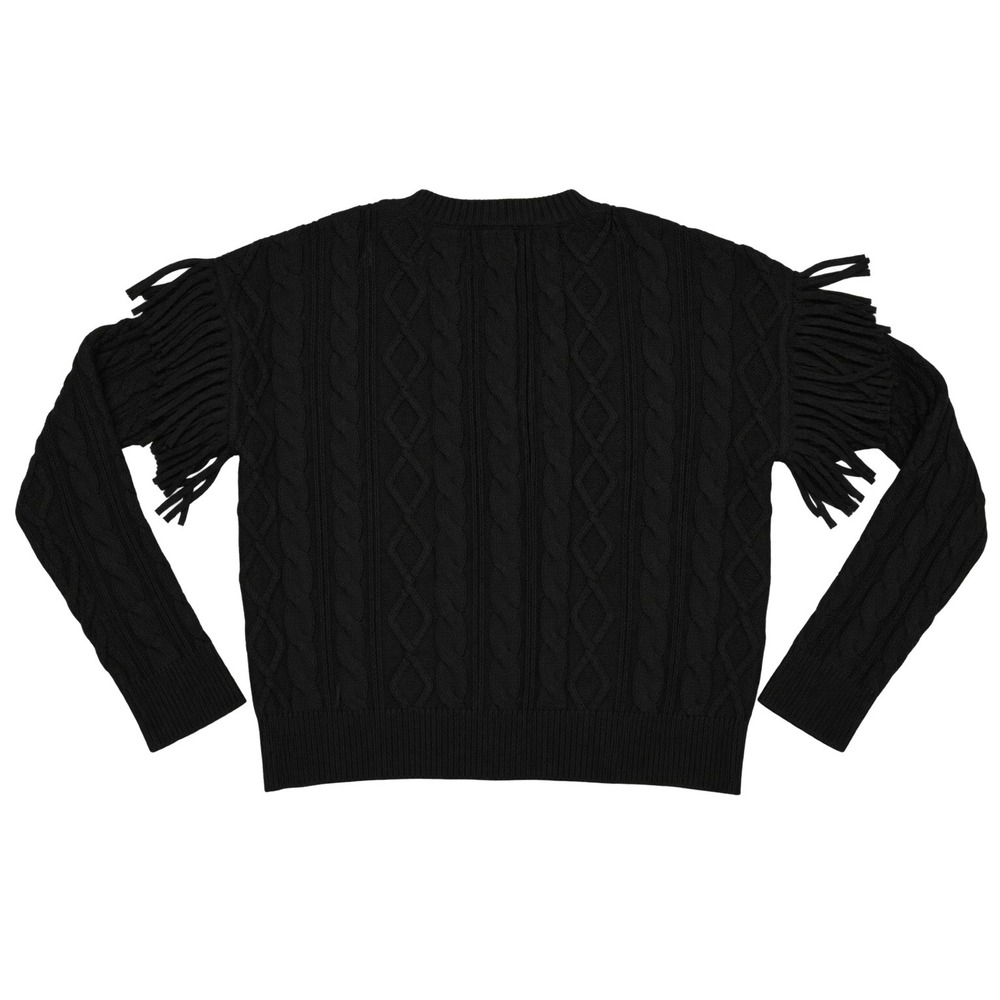 Philosophy Fringe Cable Knit Sweater Women Size M Black Long Sleeve Crew Neck - Picture 3 of 7